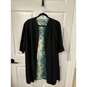 Black Silk Cardigan‎ Size M Kimono Rayon Open Front Lined